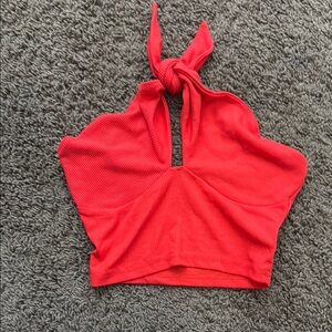SHEIN Bold Red Knotted Crop Top